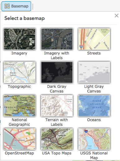 ArcGIS Online's selection of basemaps